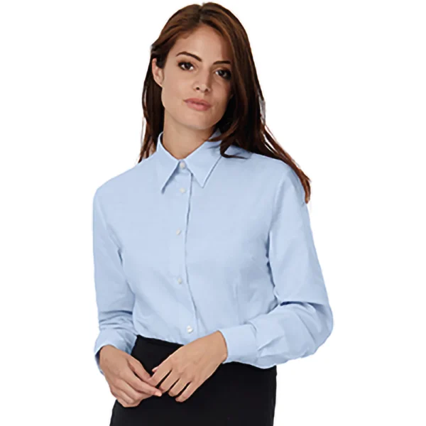 BC0170 B&C Womens Long Sleeve Oxford Blue Shirt (Clearance)