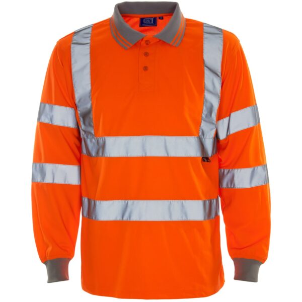 35E81 Hi Vis Orange Long Sleeve Bird Eye Polo Shirt (H104)
